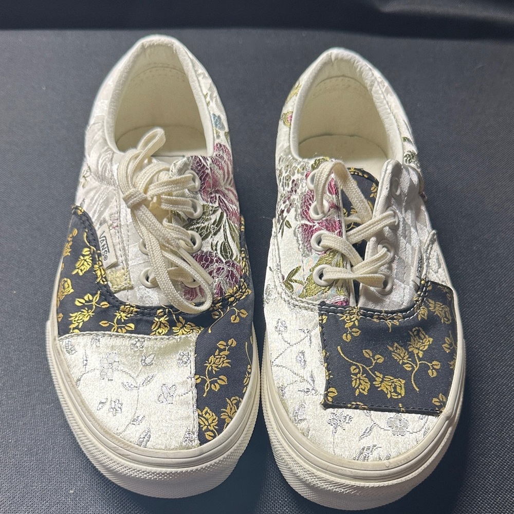 Vans Women's Sneakers - White, Black, Gold, Purple Floral Patchwork